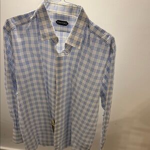 Tom Ford White and Blue Plaid Dress Shirt